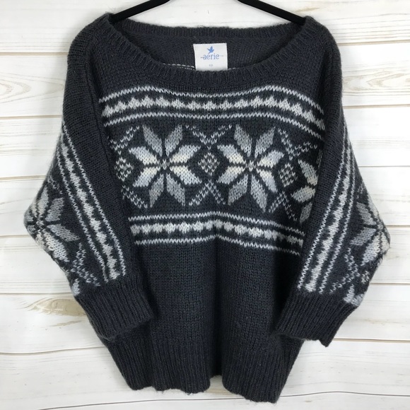 aerie Sweaters - [Aerie] Gray Fair Isle Nordic Wool Sweater